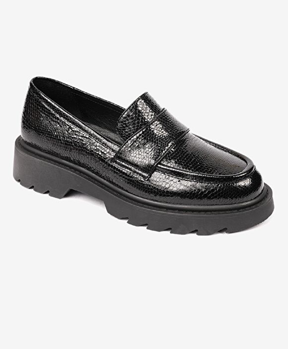Kadın Siyah Hakiki Deri Memory Foam Taban Loafer Ayakkabı