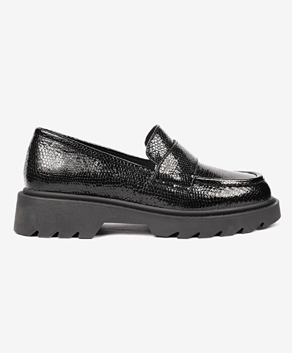 Kadın Siyah Hakiki Deri Memory Foam Taban Loafer Ayakkabı