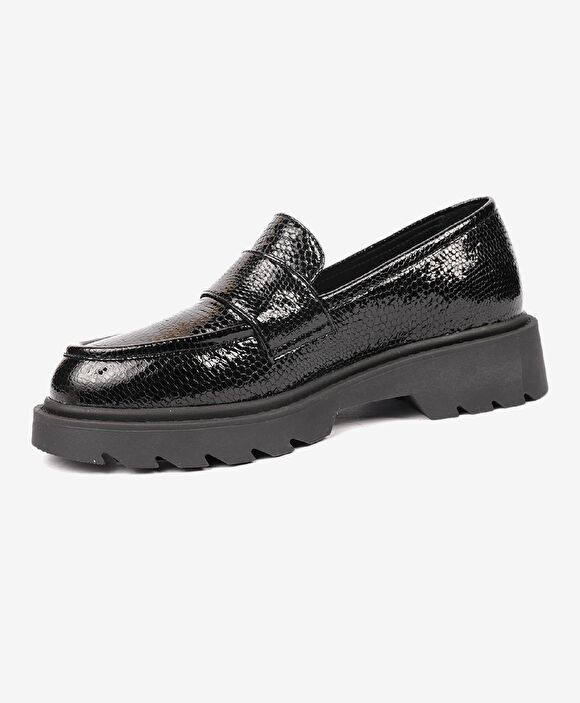 Kadın Siyah Hakiki Deri Memory Foam Taban Loafer Ayakkabı
