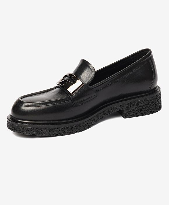 Kadın Parlak Siyah Hakiki Deri Memory Foam Taban Loafer Ayakkabı
