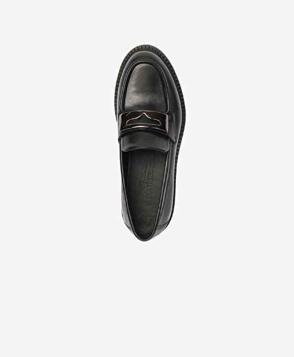 Kadın Parlak Siyah Hakiki Deri Memory Foam Taban Loafer Ayakkabı