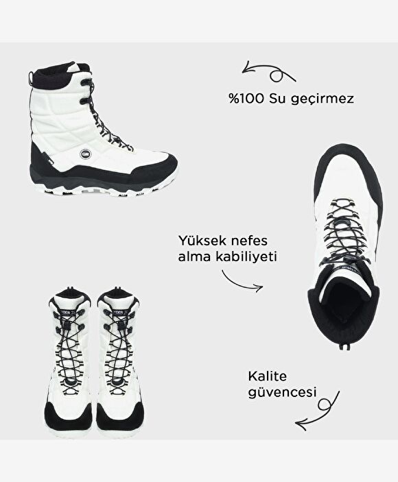 Kadın Beyaz Siyah Su Geçirmez Kar Botu