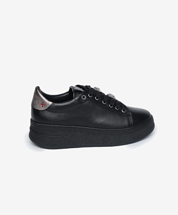 Kadın Siyah Çelik Hakiki Deri Sneaker Ayakkabı