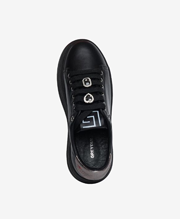 Kadın Siyah Çelik Hakiki Deri Sneaker Ayakkabı