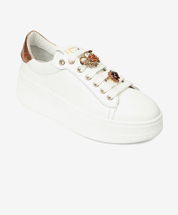 Kadın Beyaz Bronz Hakiki Deri Sneaker Ayakkabı