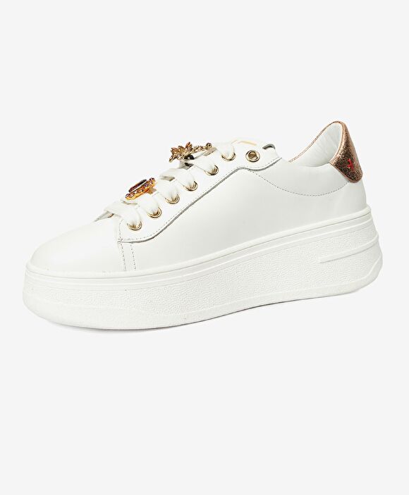 Kadın Beyaz Bronz Hakiki Deri Sneaker Ayakkabı