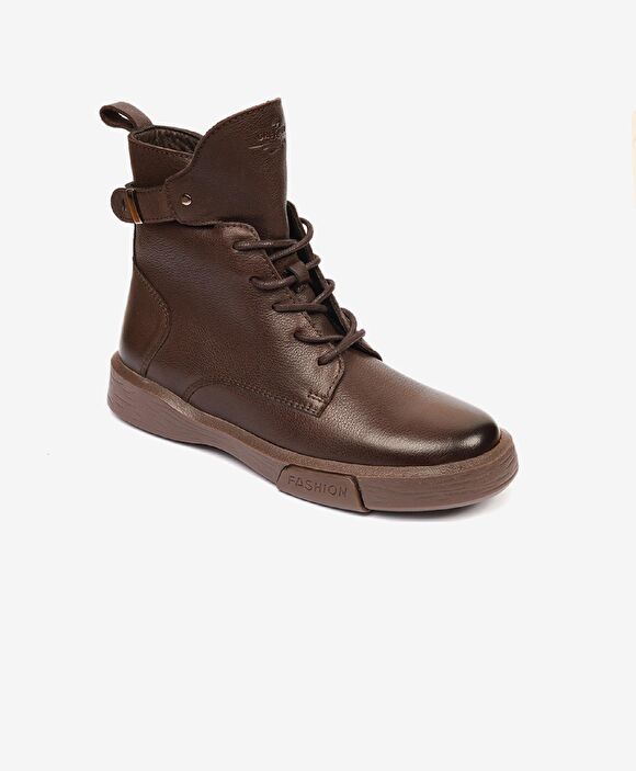 Kadın Kahverengi Hakiki Deri Sneaker Bot