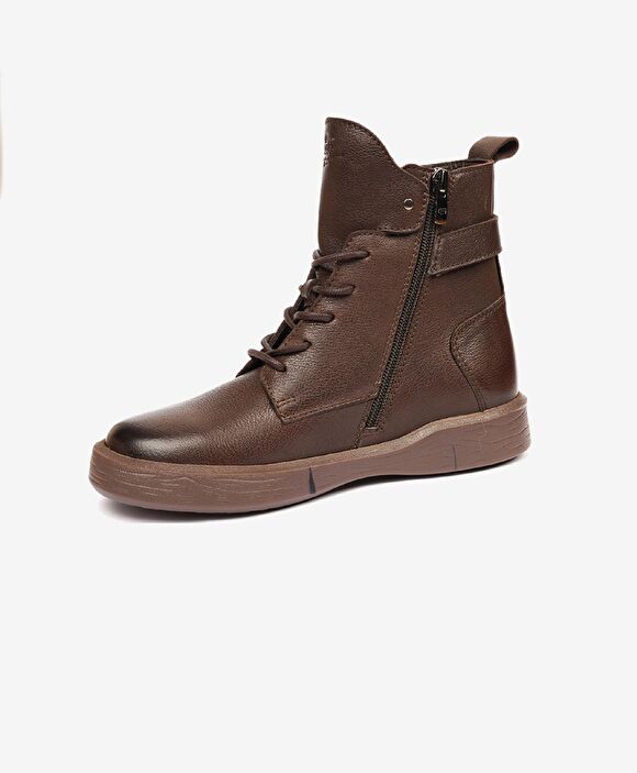 Kadın Kahverengi Hakiki Deri Sneaker Bot