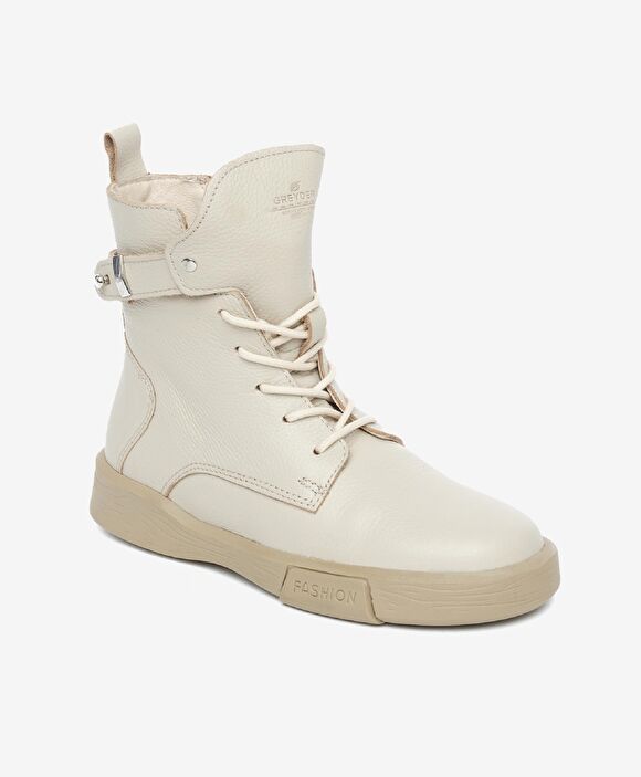 Kadın Ekru Hakiki Deri Sneaker Bot