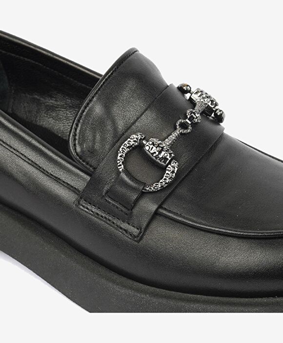 Kadın Siyah Hakiki Deri Termo Light Taban Loafer Ayakkabı