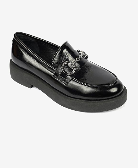 Kadın Siyah Rugan Hakiki Deri Loafer Ayakkabı