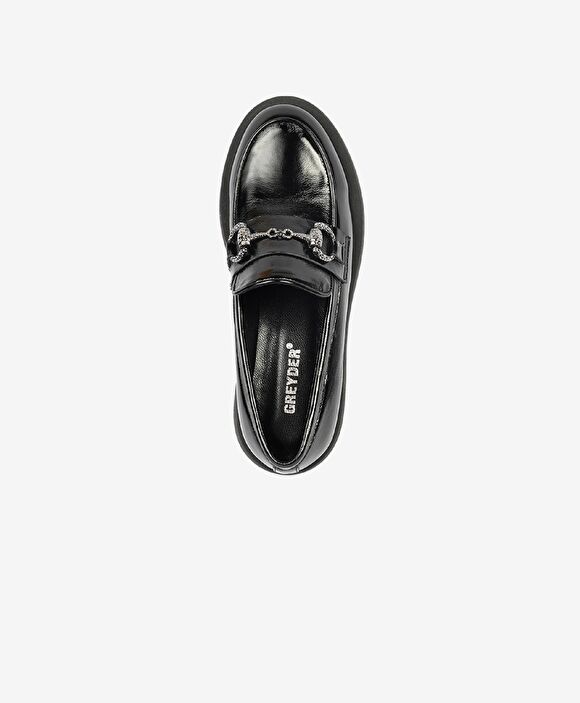 Kadın Siyah Rugan Hakiki Deri Loafer Ayakkabı