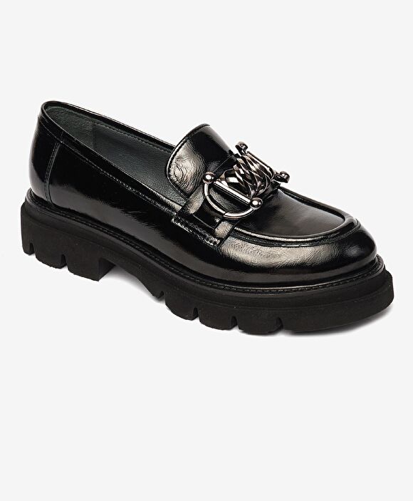 Kadın Siyah Rugan Hakiki Deri Loafer Ayakkabı
