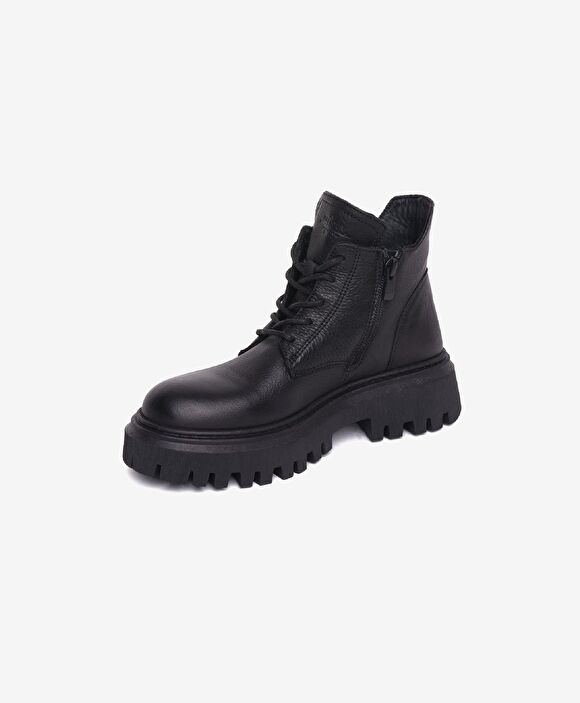 Kadın Siyah Hakiki Deri Military Bot