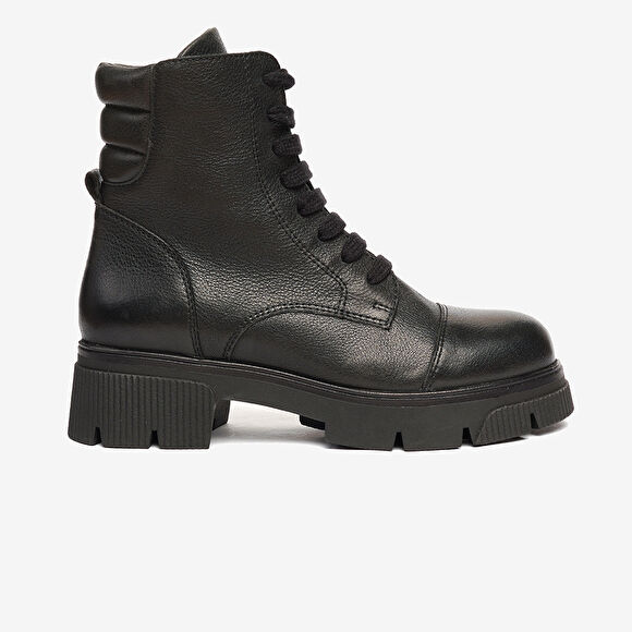 Kadın Siyah Hakiki Deri Military Bot