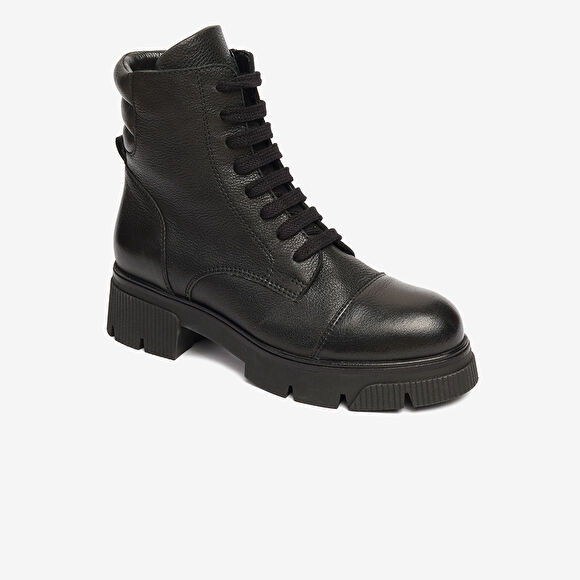 Kadın Siyah Hakiki Deri Military Bot
