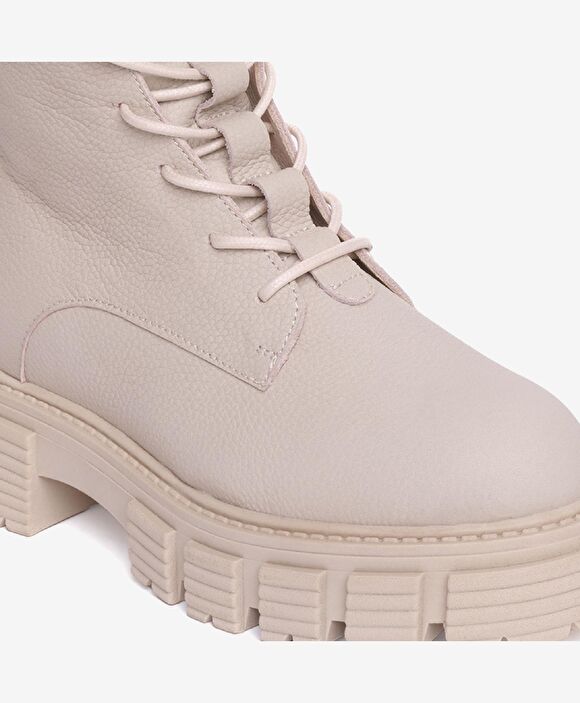 Kadın Ekru Hakiki Deri Termo Taban Military Bot