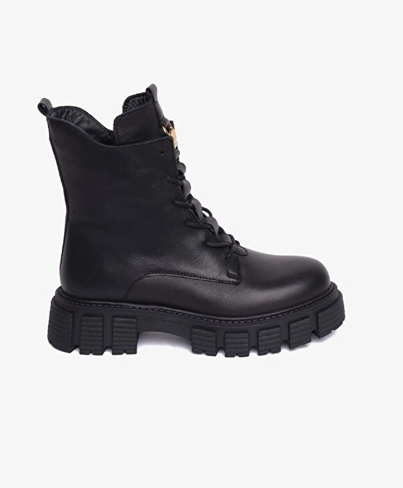 Kadın Ekru Hakiki Deri Termo Taban Military Bot