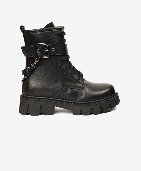 Kız Çocuk Siyah Hakiki Deri Termo Taban Bot