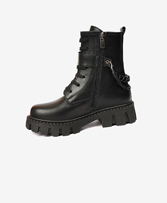 Kız Çocuk Siyah Hakiki Deri Termo Taban Bot