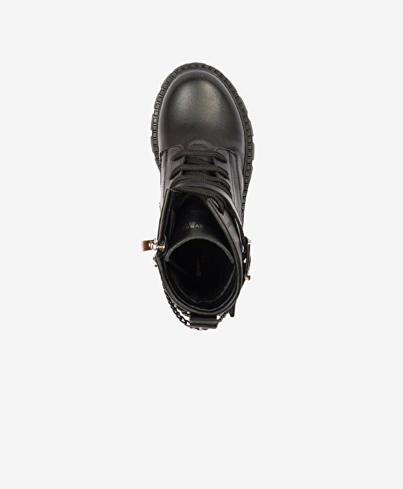 Kız Çocuk Siyah Hakiki Deri Termo Taban Bot