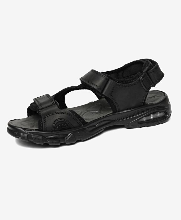 Erkek Siyah Hakiki Deri Sandalet