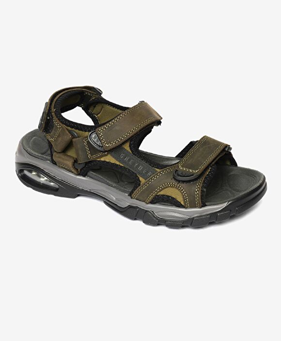 Erkek Haki Hakiki Deri Sandalet