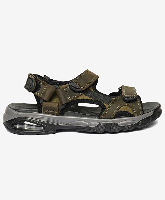 Erkek Haki Hakiki Deri Sandalet