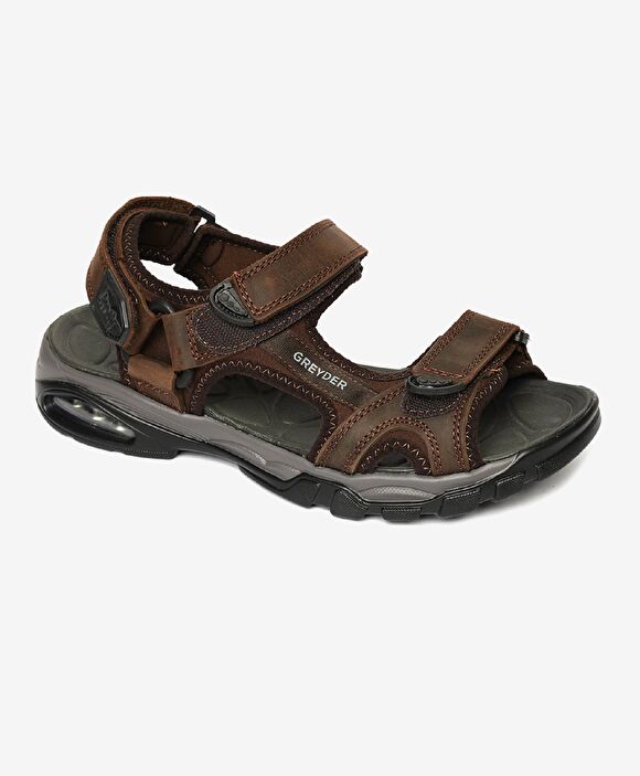 Erkek Kahverengi Hakiki Deri Sandalet