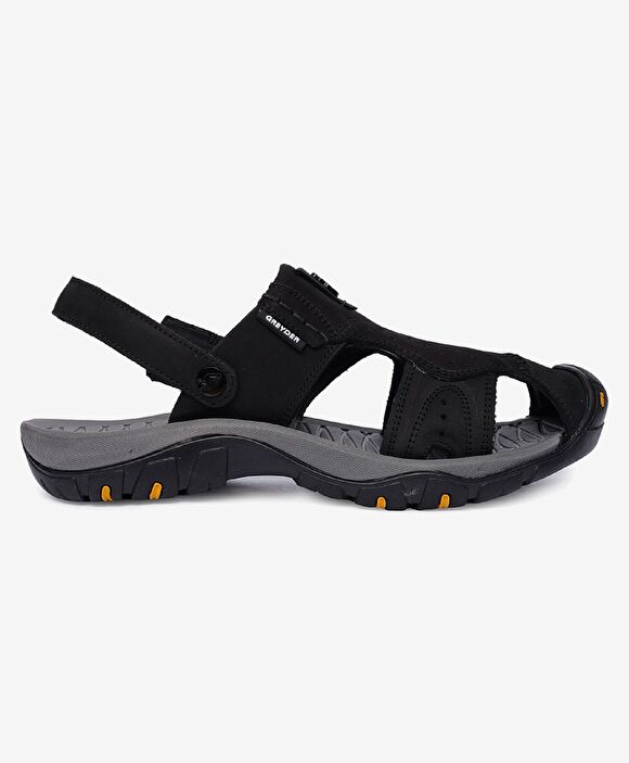 Erkek Siyah Hakiki Deri Sandalet