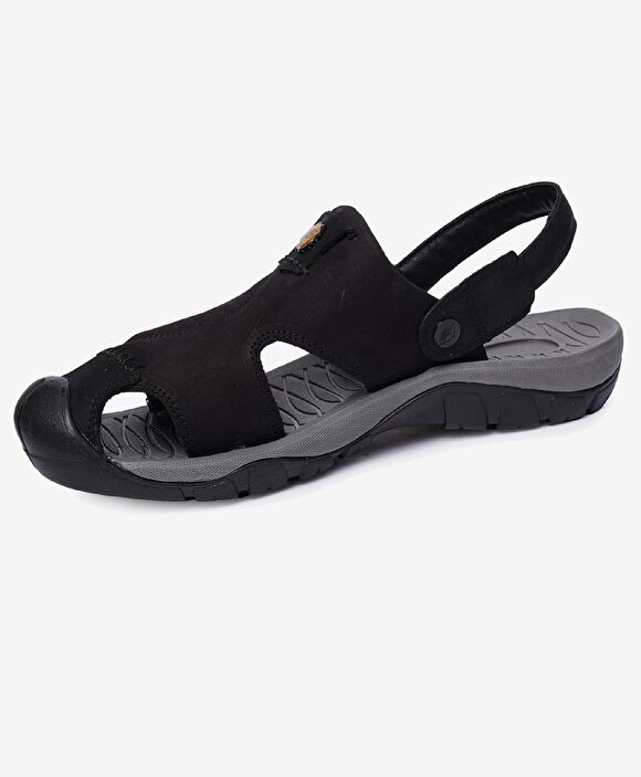 Erkek Siyah Hakiki Deri Sandalet