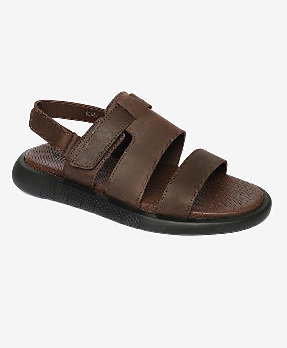 Erkek Kahverengi Hakiki Deri Sandalet