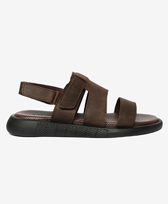 Erkek Kahverengi Hakiki Deri Sandalet