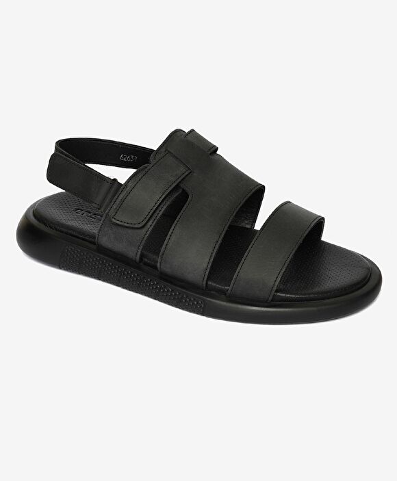 Erkek Siyah Hakiki Deri Sandalet