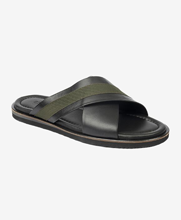 Erkek Siyah Haki Hakiki Deri Terlik