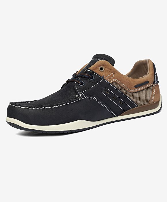 Erkek Lacivert Hakiki Deri Marine Ayakkabı