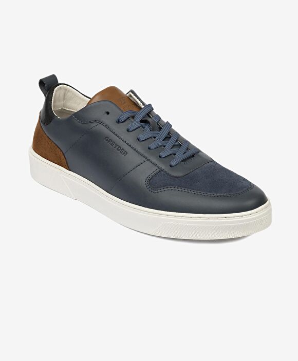 Erkek Lacivert Hakiki Deri Sneaker Ayakkabı