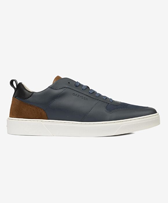 Erkek Lacivert Hakiki Deri Sneaker Ayakkabı