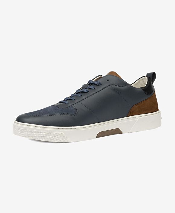 Erkek Lacivert Hakiki Deri Sneaker Ayakkabı