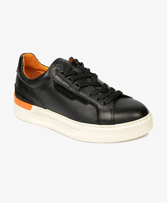 Erkek Siyah Hakiki Deri Sneaker Ayakkabı