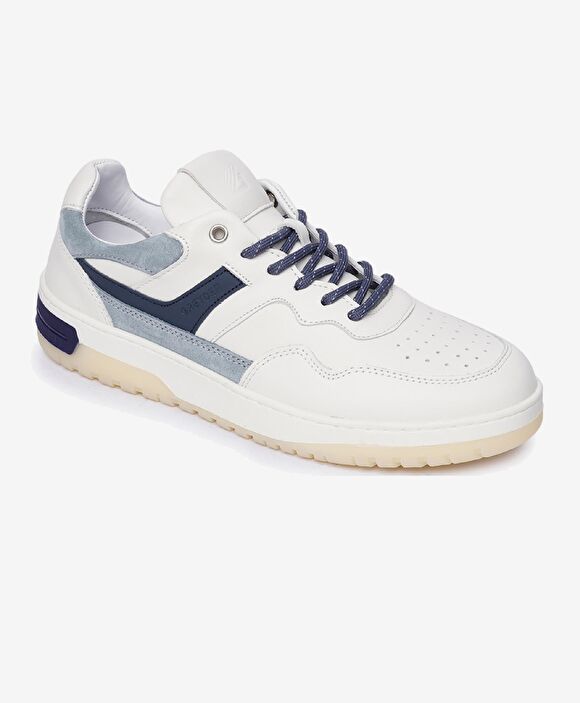 Erkek Beyaz Mavi Hakiki Deri Sneaker Ayakkabı