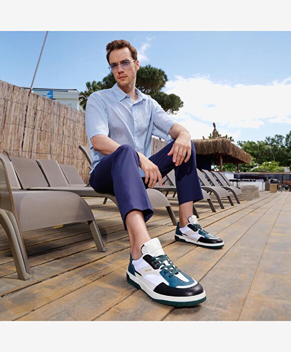 Erkek Siyah Beyaz Hakiki Deri Sneaker Ayakkabı