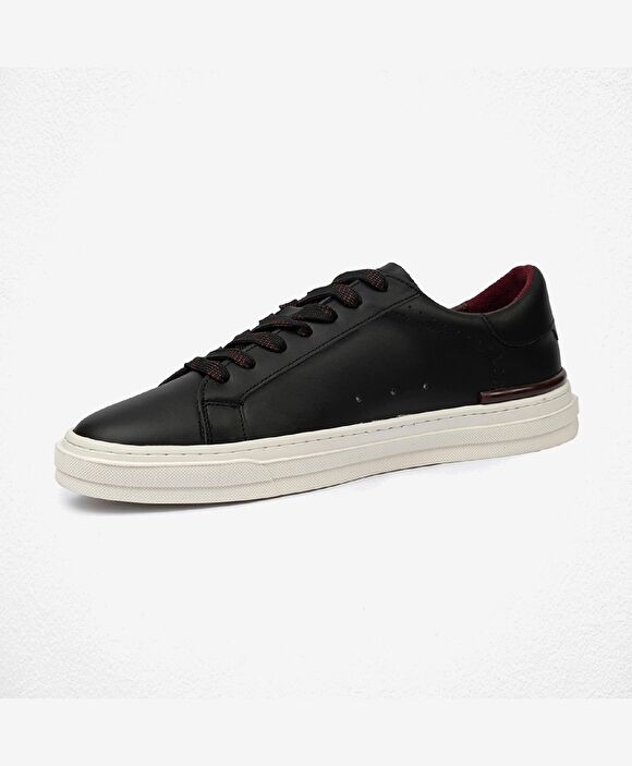 Erkek Siyah Hakiki Deri Sneaker Ayakkabı