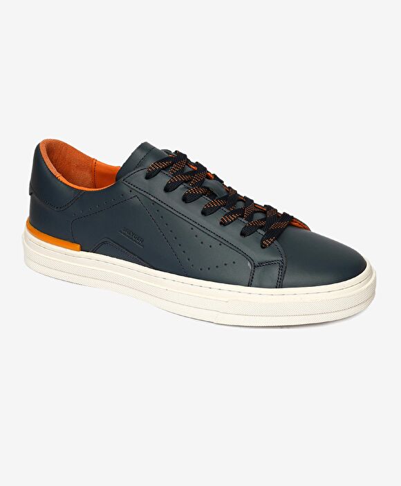 Erkek Lacivert Hakiki Deri Sneaker Ayakkabı