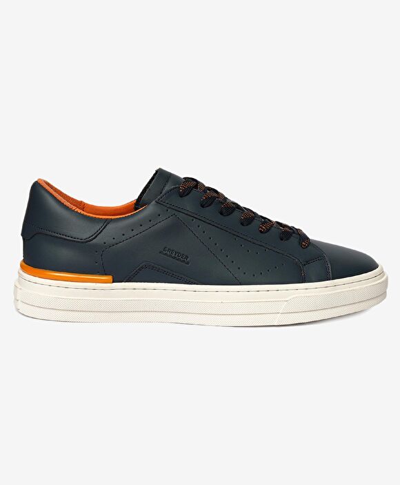 Erkek Lacivert Hakiki Deri Sneaker Ayakkabı