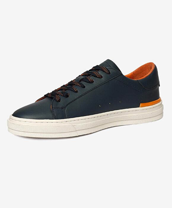 Erkek Lacivert Hakiki Deri Sneaker Ayakkabı