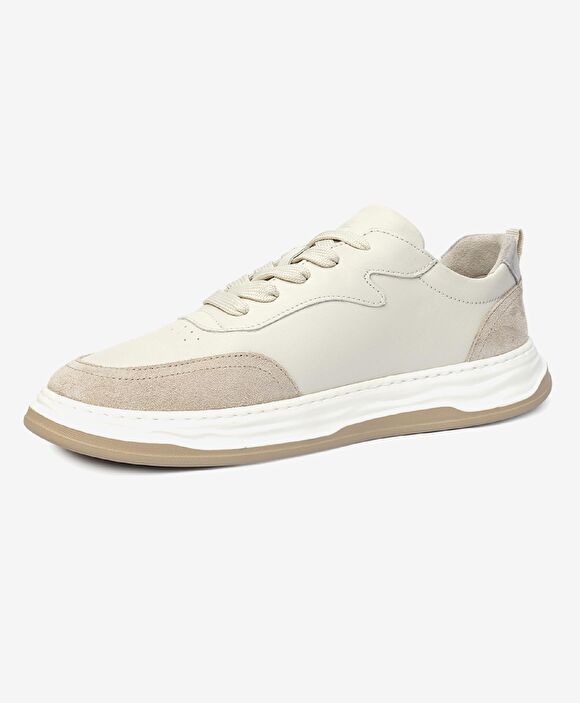 Erkek Açık Vizon Hakiki Deri Sneaker Ayakkabı
