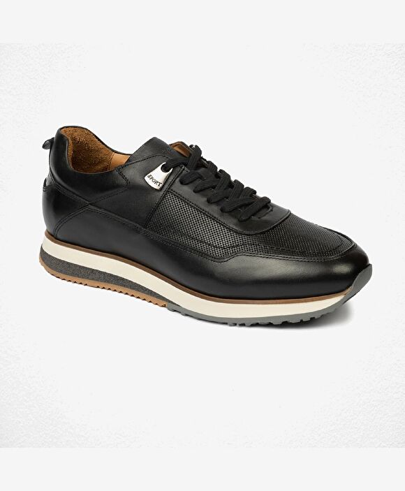 Erkek Siyah Hakiki Deri Sneaker  Ayakkabı