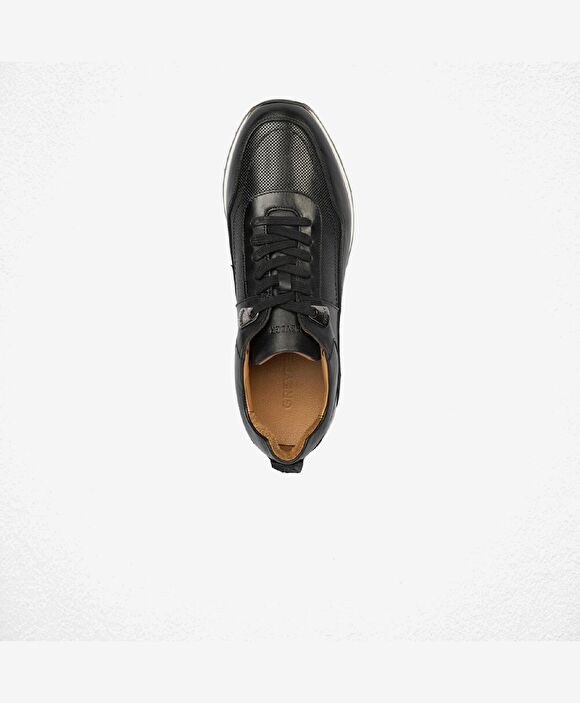 Erkek Siyah Hakiki Deri Sneaker  Ayakkabı