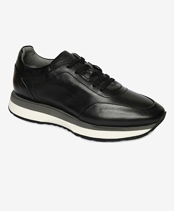 Erkek Siyah Hakiki Deri Sneaker Ayakkabı